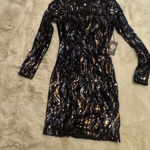 Vince Camuto Black and Gold Sequin Dress
